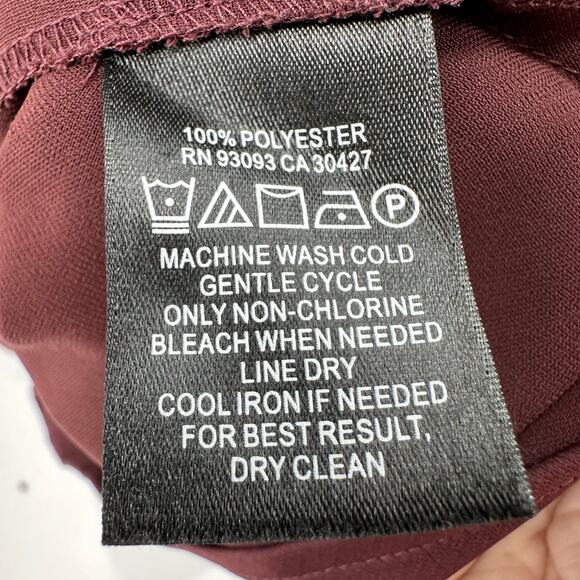 Nic + Zoe Burgundy Long Sleeve Pleated Chiffon Blouse Womens Small V-Neck Hi Low - Picture 7 of 7